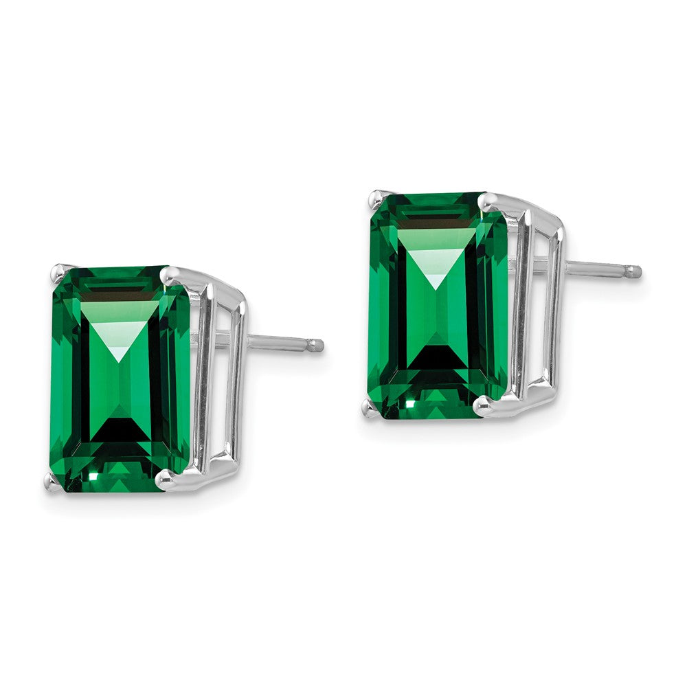 14k White Gold 12x10mm Emerald-cut Mount St. Helens Stud Post Earrings