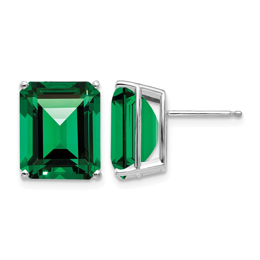 14k White Gold 12x10mm Emerald-cut Mount St. Helens Stud Post Earrings