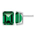 14k White Gold 12x10mm Emerald-cut Mount St. Helens Stud Post Earrings