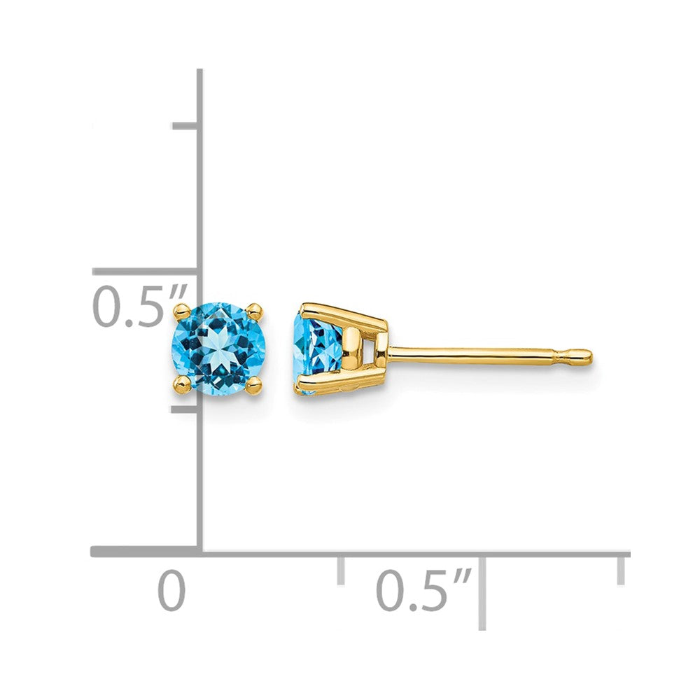 14k 4mm Round Blue Topaz Post Earrings