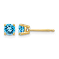 14k 4mm Round Blue Topaz Post Earrings