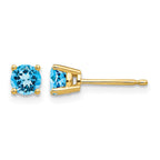 14k 4mm Round Blue Topaz Post Earrings