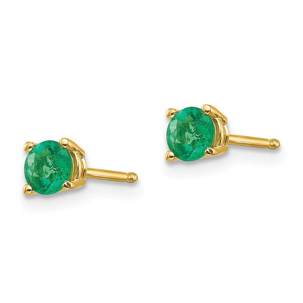 14k 4mm Round Emerald Post Earrings
