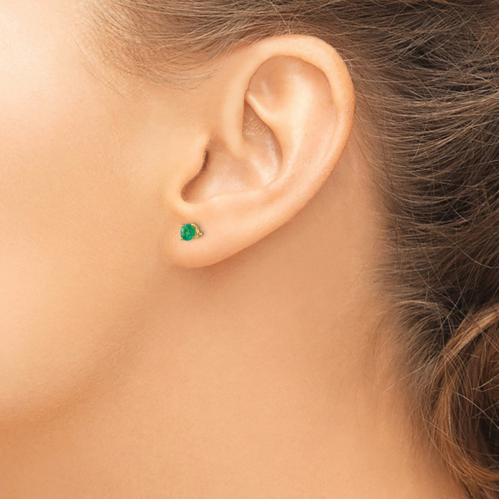 14k 4mm Round Emerald Post Earrings