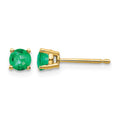 14k 4mm Round Emerald Post Earrings