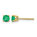 14k 4mm Round Emerald Post Earrings
