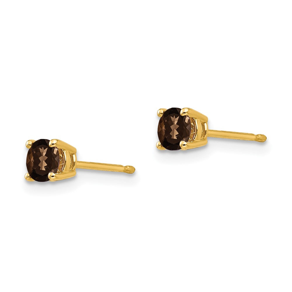 14k 4mm Round Smoky Quartz Post Earrings