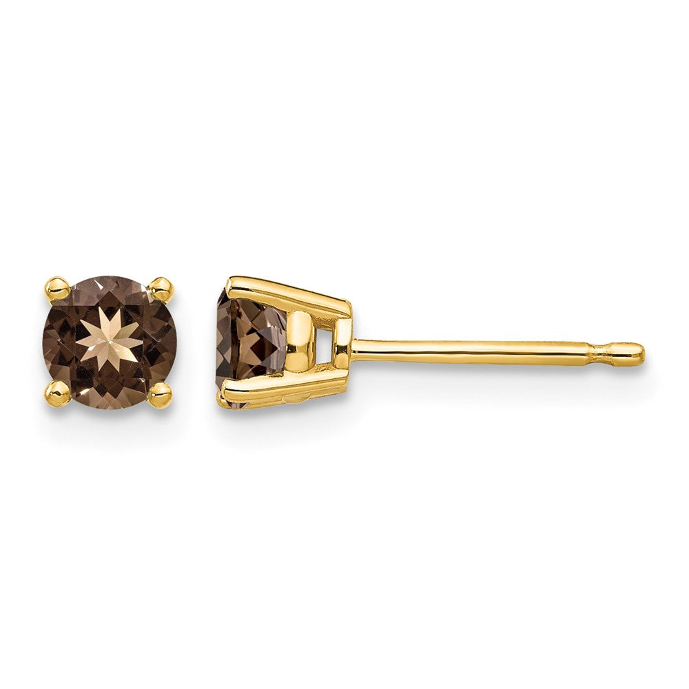 14k 4mm Round Smoky Quartz Post Earrings