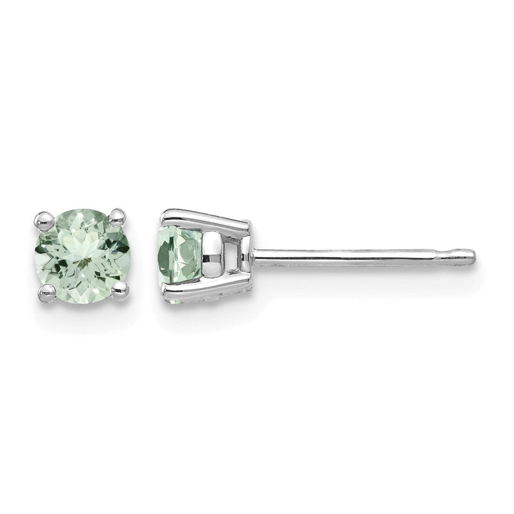 14k White Gold 4mm Round Green Quartz Post Earrings