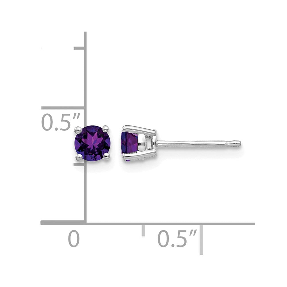 14k White Gold 4mm Round Amethyst Post Earrings