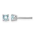 14k White Gold 4mm Round Aquamarine Post Earrings