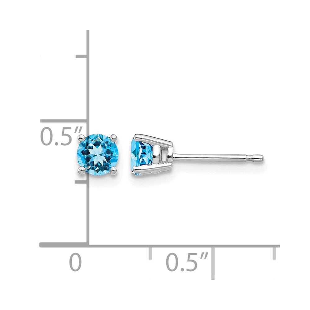 14k White Gold 4mm Round Blue Topaz Post Earrings