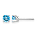 14k White Gold 4mm Round Blue Topaz Post Earrings