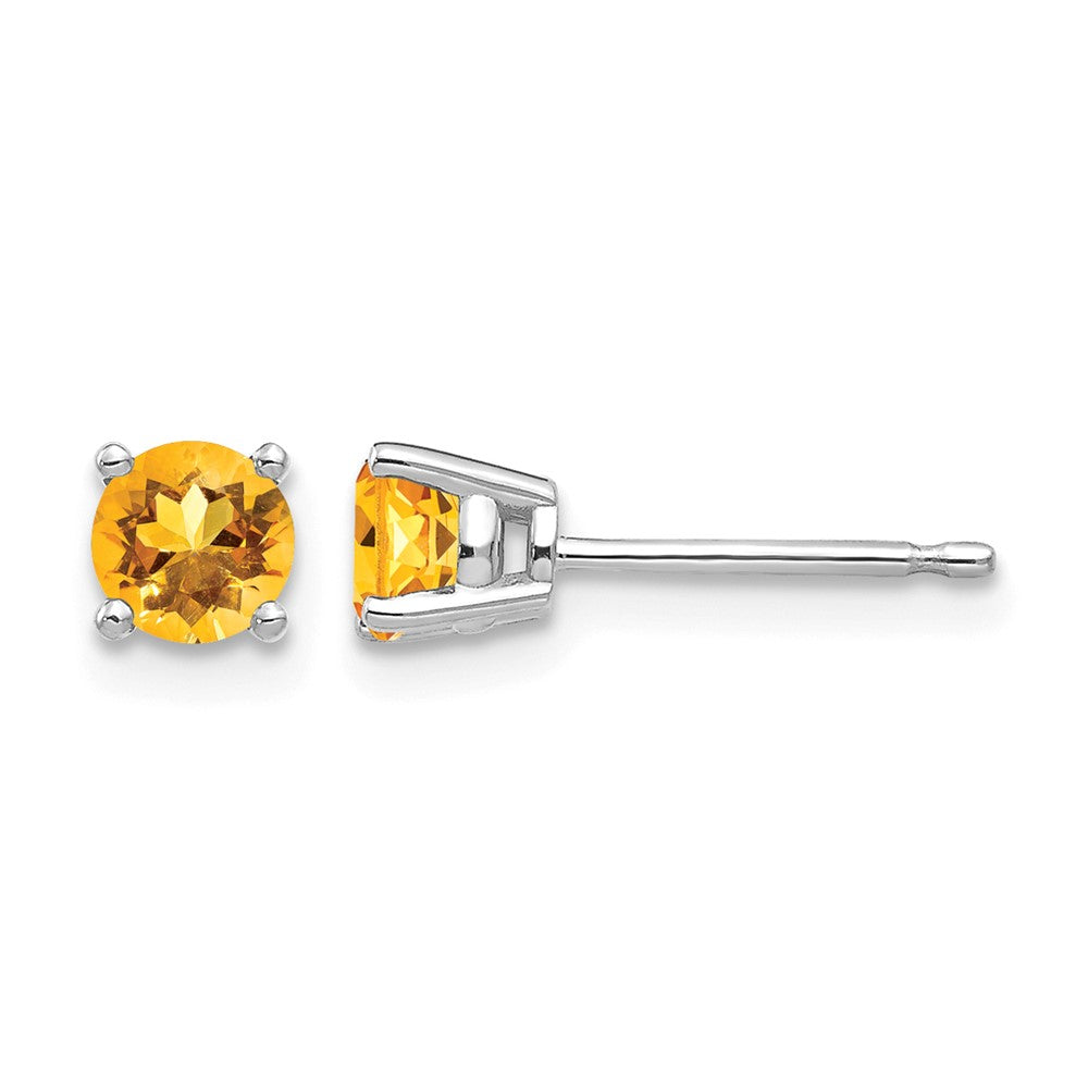 14k White Gold 4mm Round Citrine Post Earrings