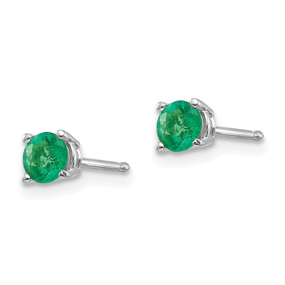 14k White Gold 4mm Round Emerald Post Earrings