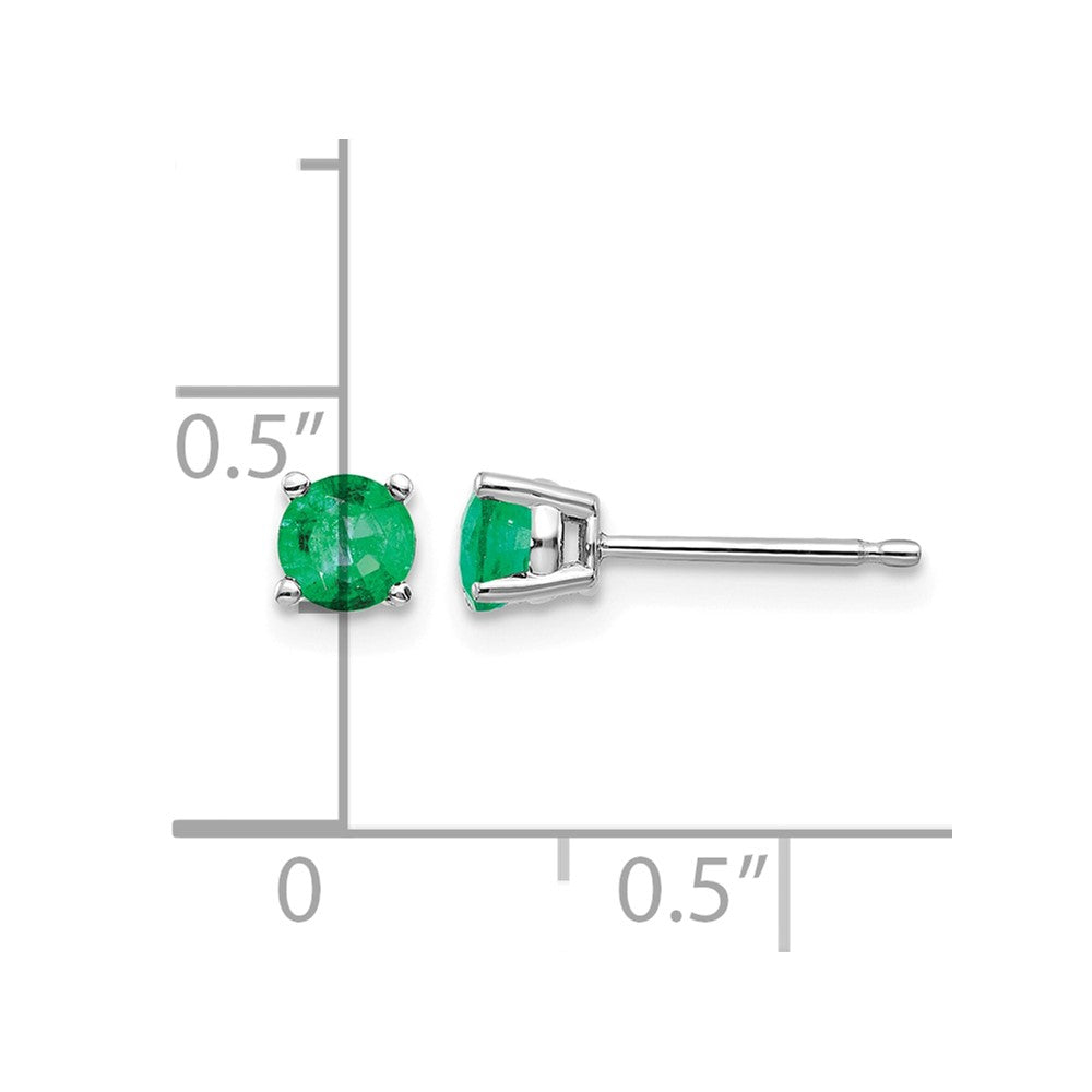 14k White Gold 4mm Round Emerald Post Earrings