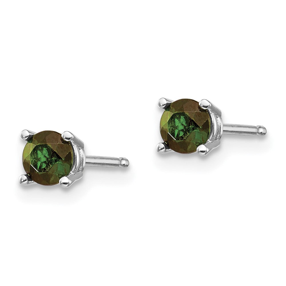 14k White Gold 4mm Round Green Tourmaline Post Earrings