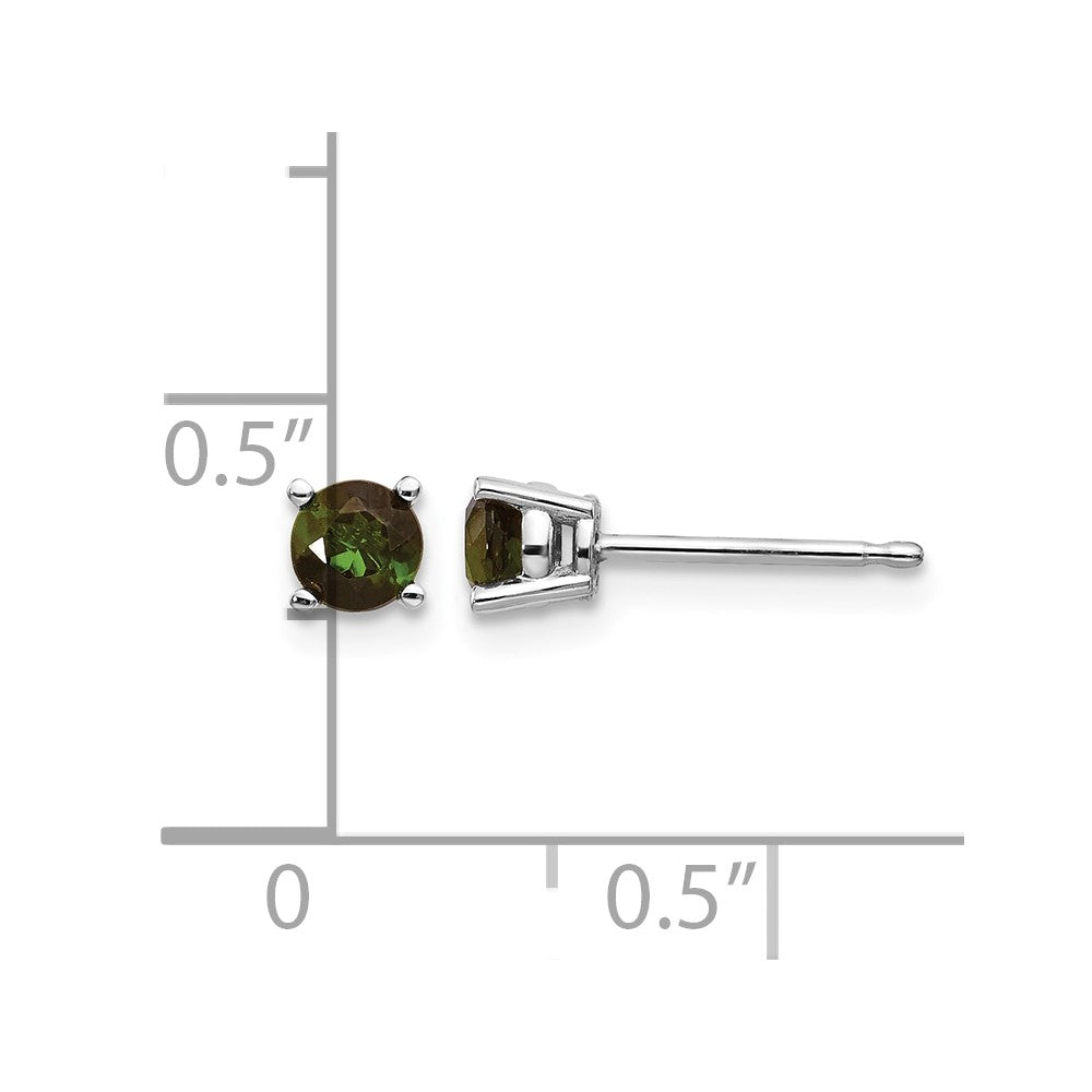14k White Gold 4mm Round Green Tourmaline Post Earrings