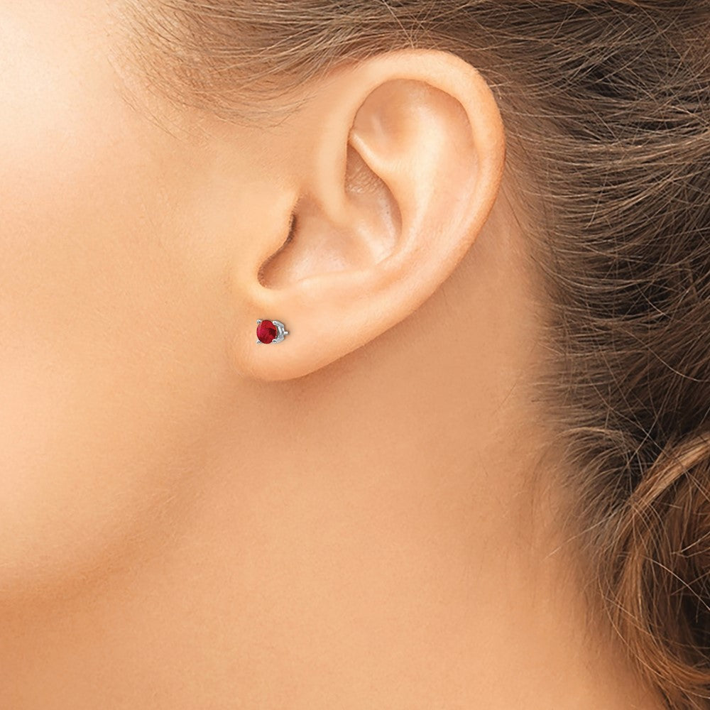 14k White Gold 4mm Round Ruby Post Earrings