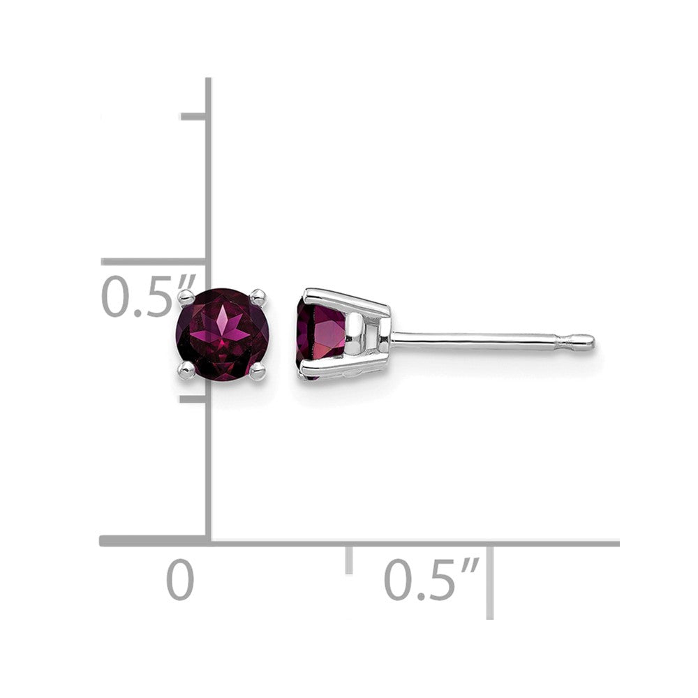 14k White Gold 4mm Round Rhodolite Garnet Post Earrings