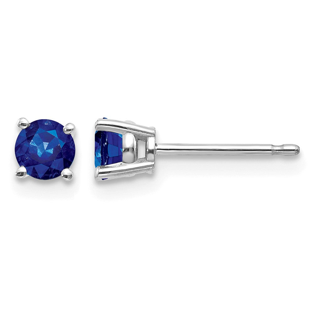 14k White Gold 4mm Round Sapphire Post Earrings