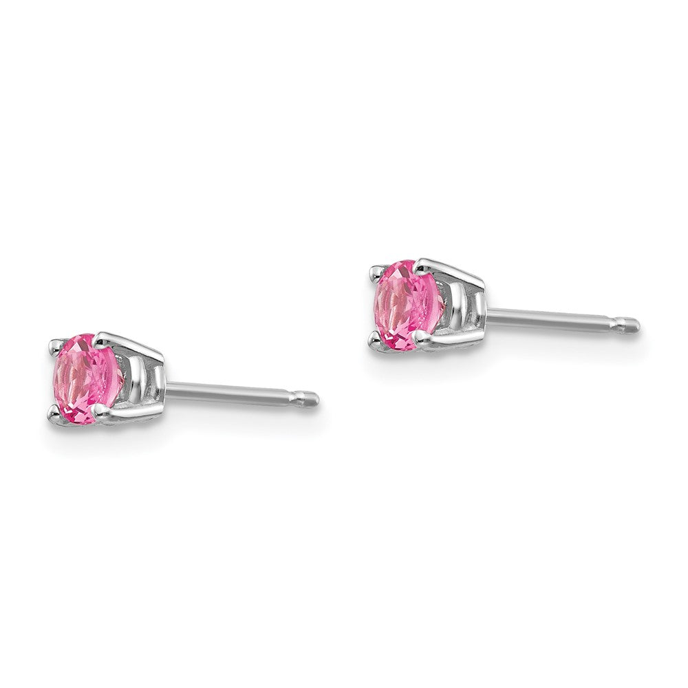 14k White Gold 4mm Round Pink Spinel Post Earrings