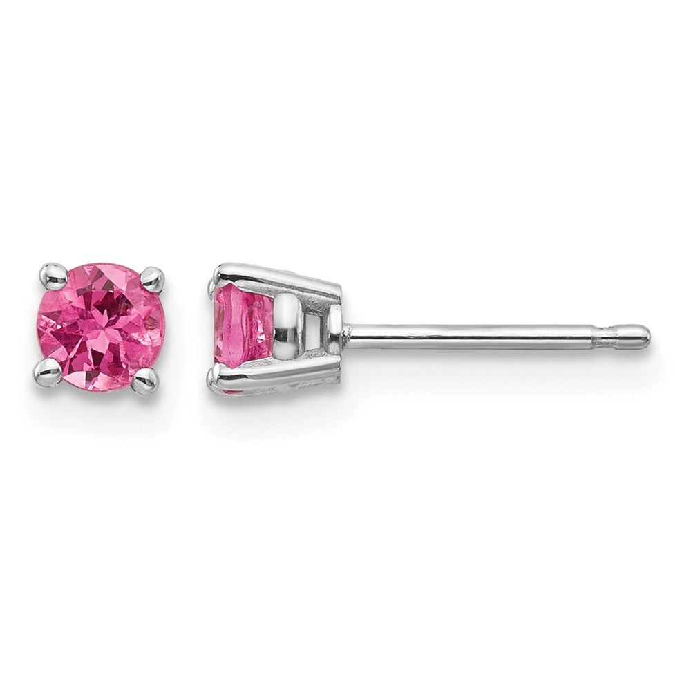 14k White Gold 4mm Round Pink Spinel Post Earrings