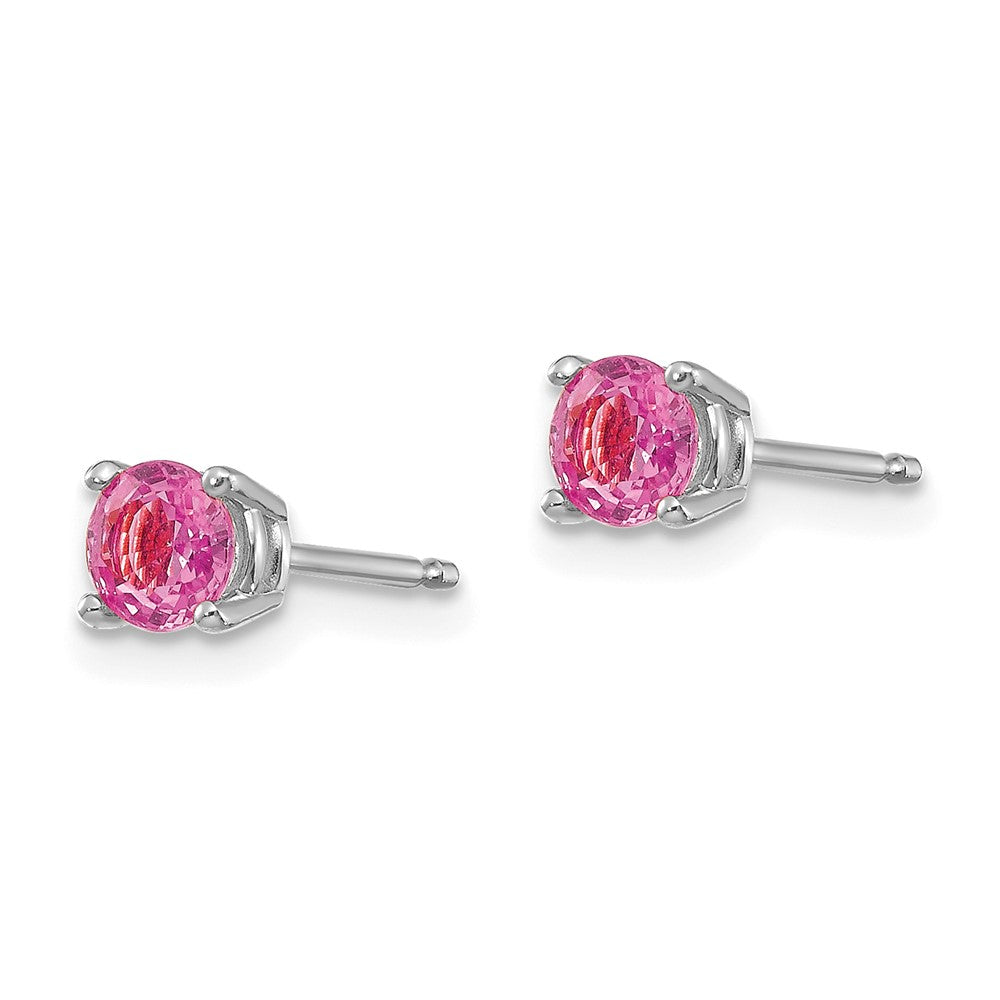 14k White Gold 4mm Round Pink Sapphire Post Earrings
