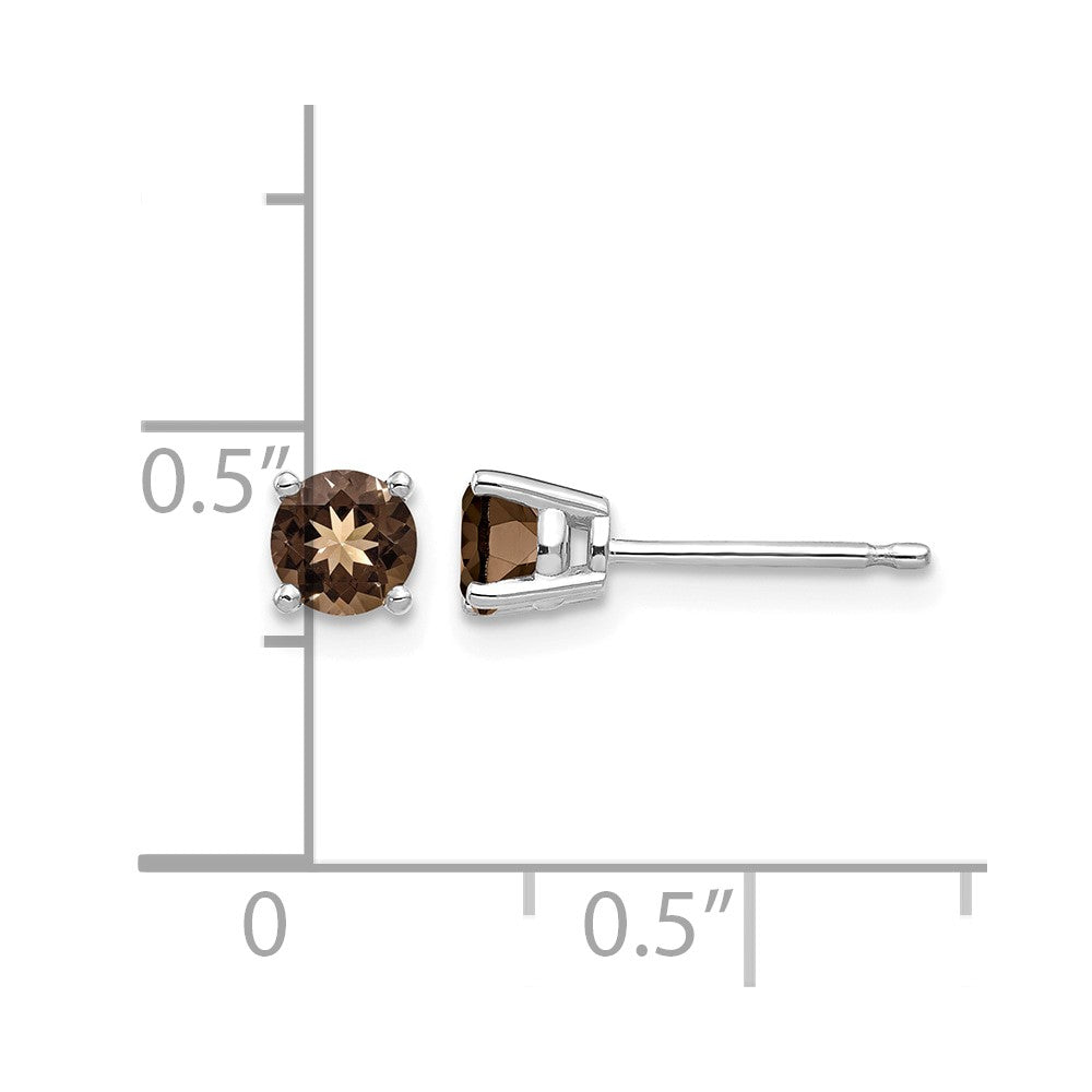14k White Gold 4mm Round Smoky Quartz Post Earrings