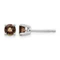 14k White Gold 4mm Round Smoky Quartz Post Earrings