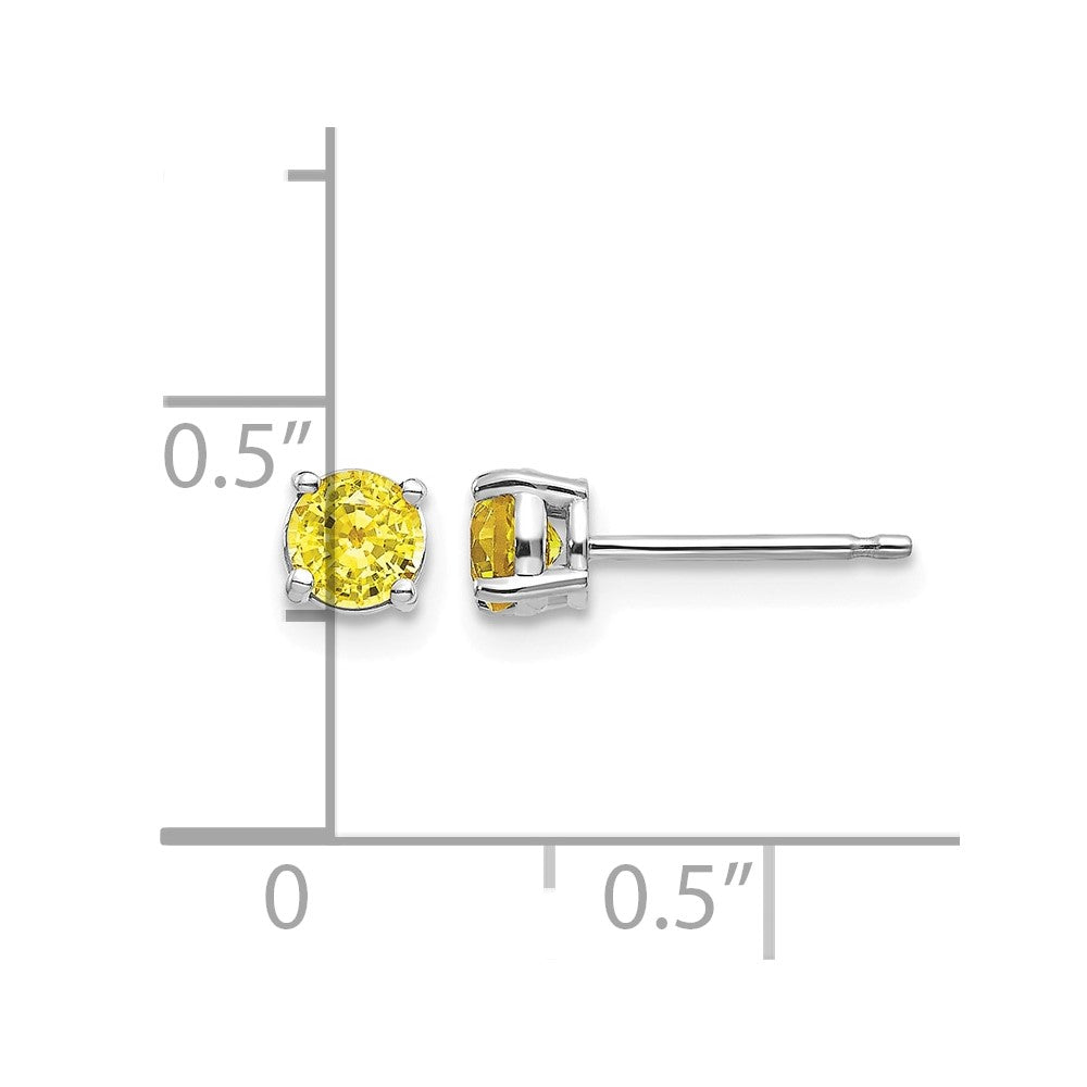14k White Gold 4mm Round Yellow Sapphire Post Earrings