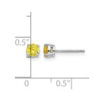 14k White Gold 4mm Round Yellow Sapphire Post Earrings