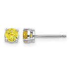 14k White Gold 4mm Round Yellow Sapphire Post Earrings