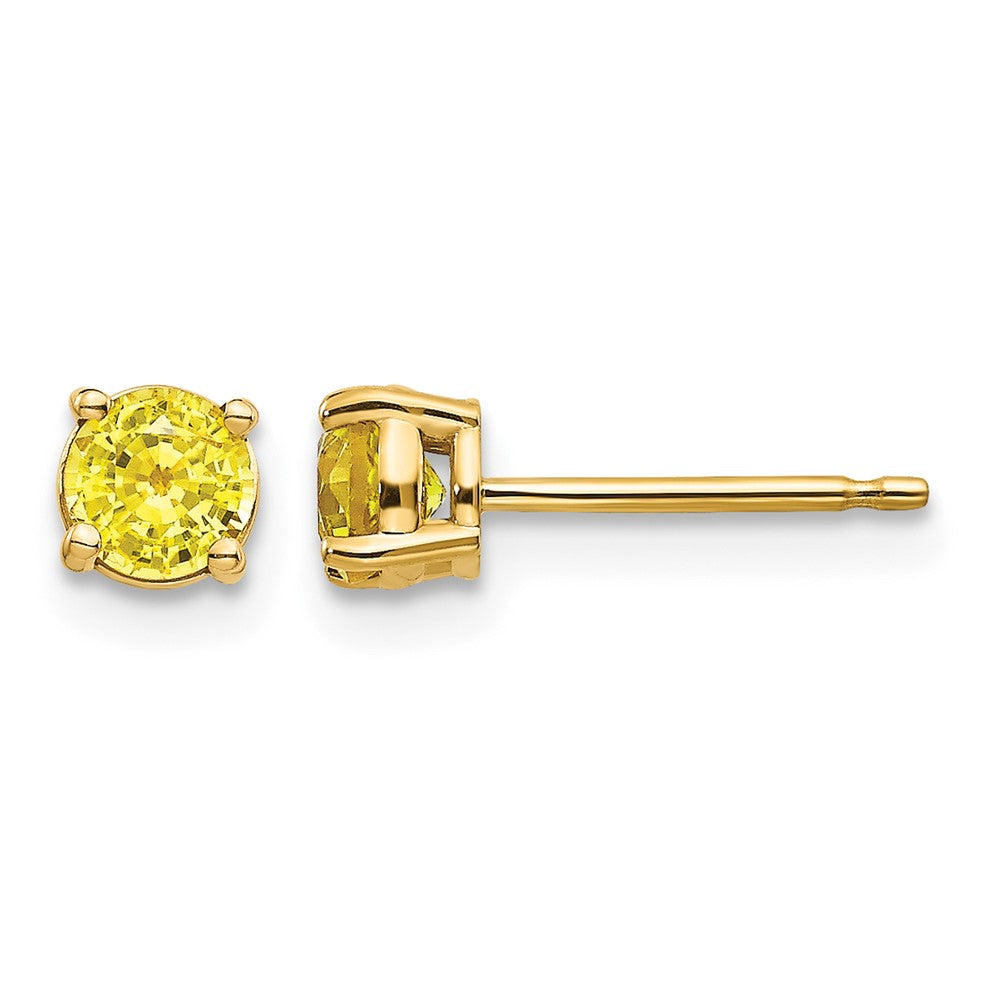 14k 4mm Round Yellow Sapphire Post Earrings