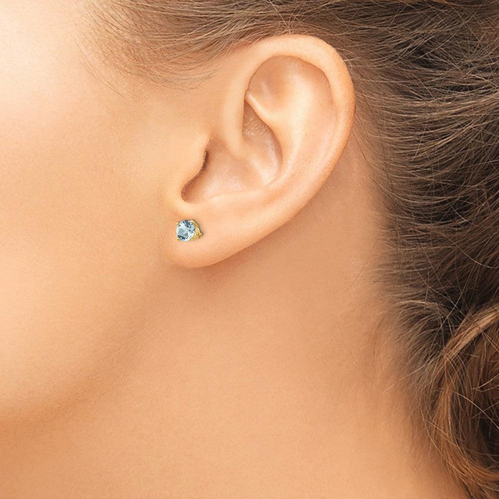 14k 5mm Round Aquamarine Post Earrings