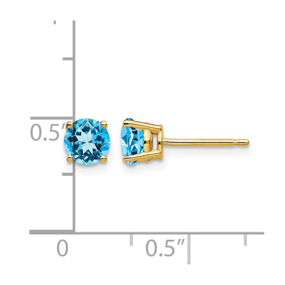 14k 5mm Round Blue Topaz Post Earrings