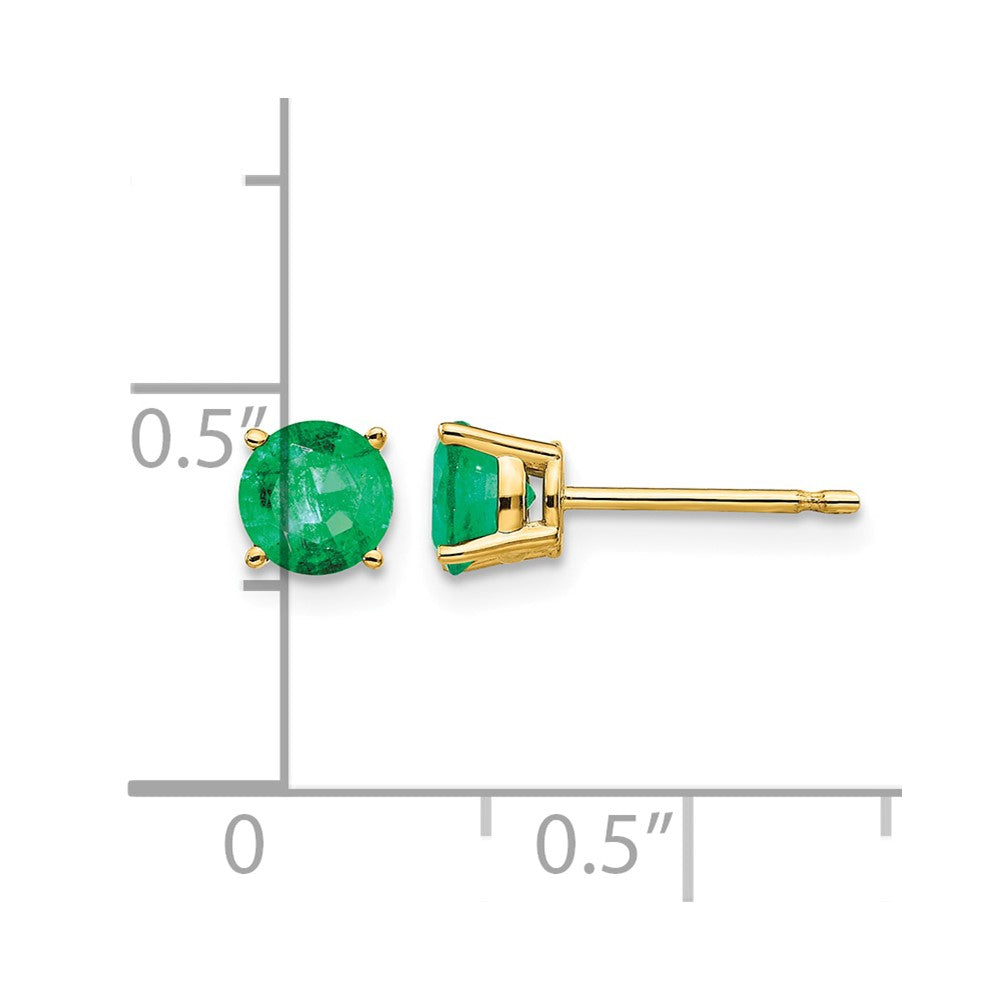 14k 5mm Round Emerald Post Earrings