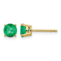 14k 5mm Round Emerald Post Earrings