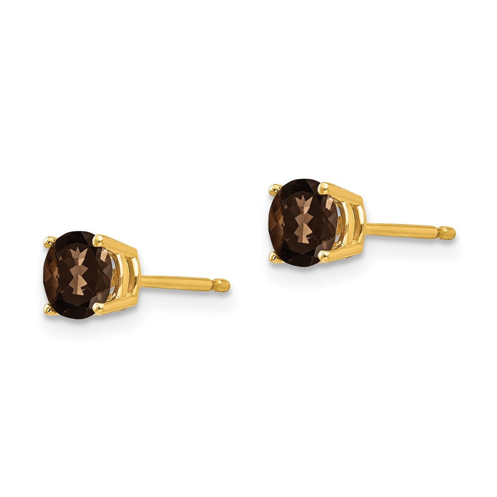 14k 5mm Round Smoky Quartz Post Earrings