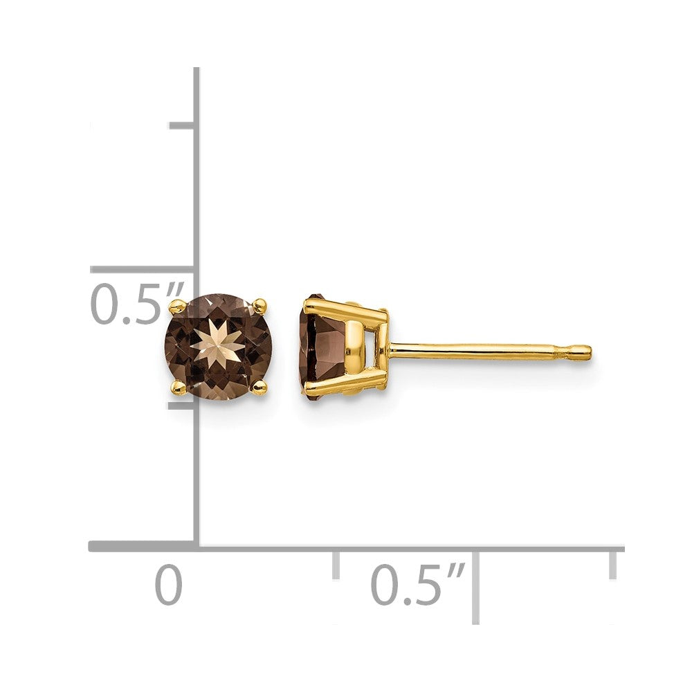 14k 5mm Round Smoky Quartz Post Earrings