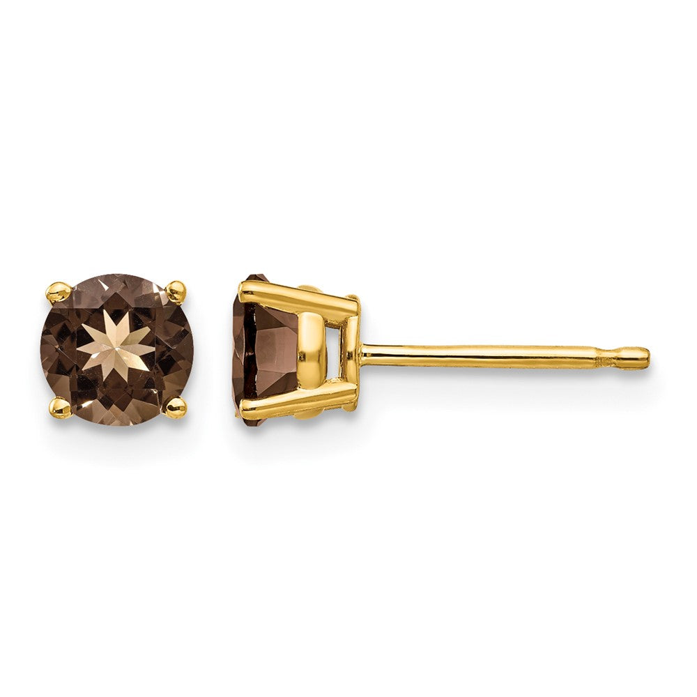 14k 5mm Round Smoky Quartz Post Earrings