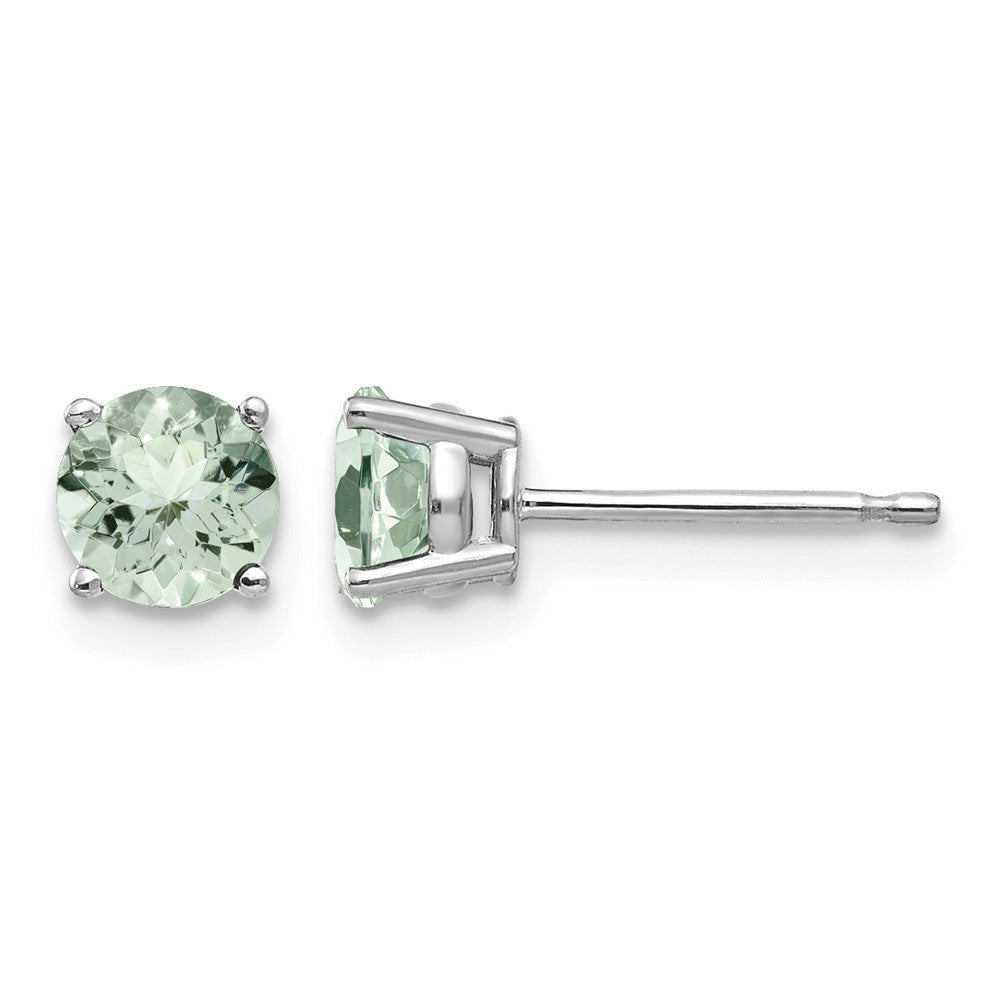 14k White Gold 5mm Round Green Quartz Post Earrings