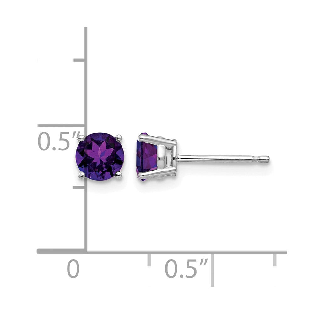 14k White Gold 5mm Round Amethyst Post Earrings
