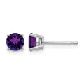 14k White Gold 5mm Round Amethyst Post Earrings