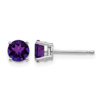 14k White Gold 5mm Round Amethyst Post Earrings