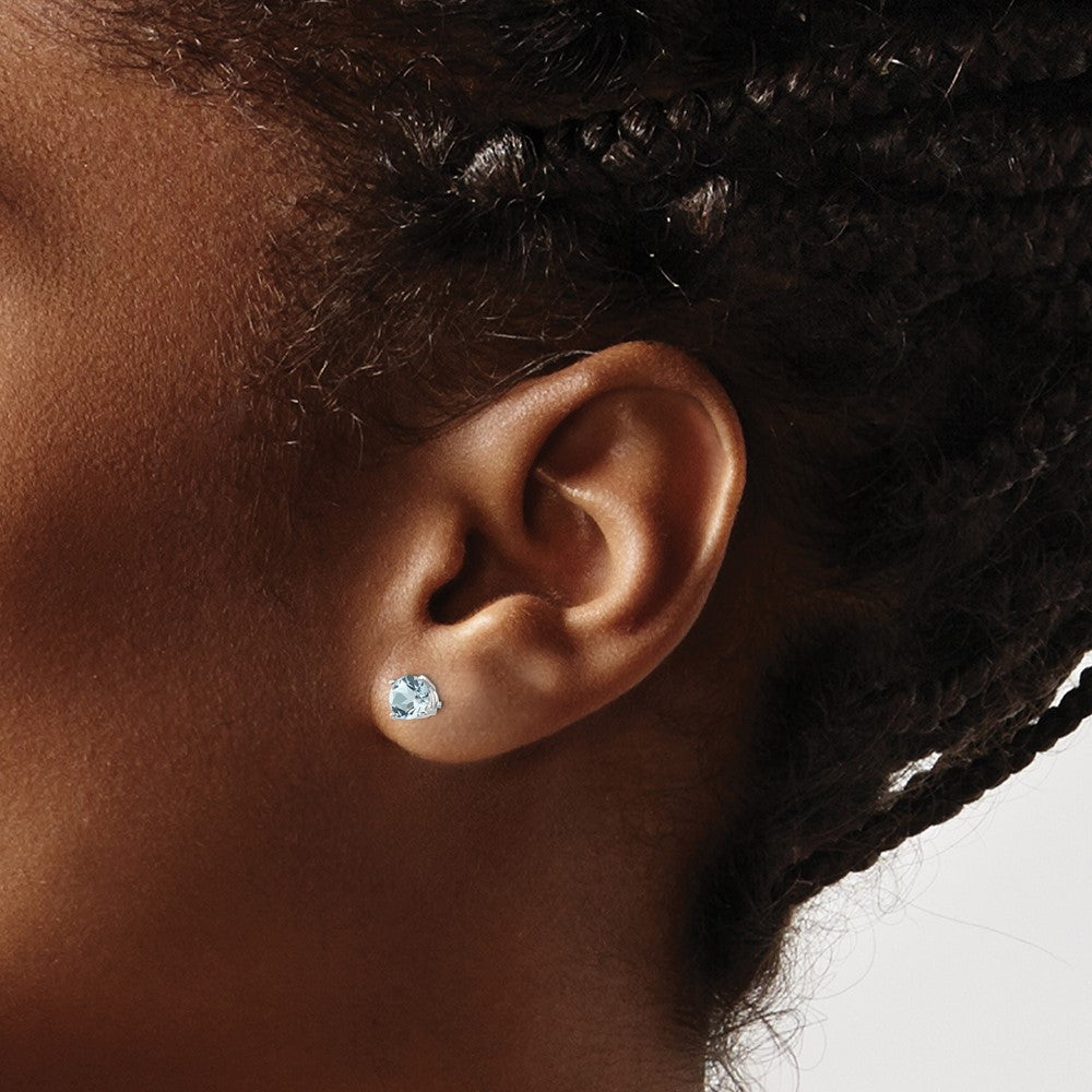 14k White Gold 5mm Round Aquamarine Post Earrings