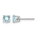 14k White Gold 5mm Round Aquamarine Post Earrings