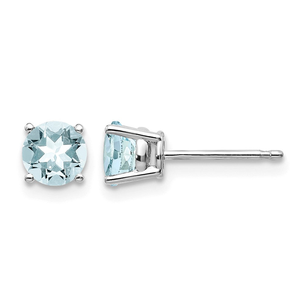14k White Gold 5mm Round Aquamarine Post Earrings