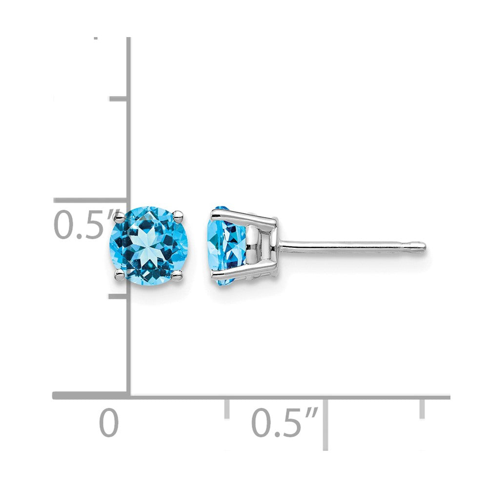 14k White Gold 5mm Round Blue Topaz Post Earrings