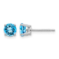 14k White Gold 5mm Round Blue Topaz Post Earrings